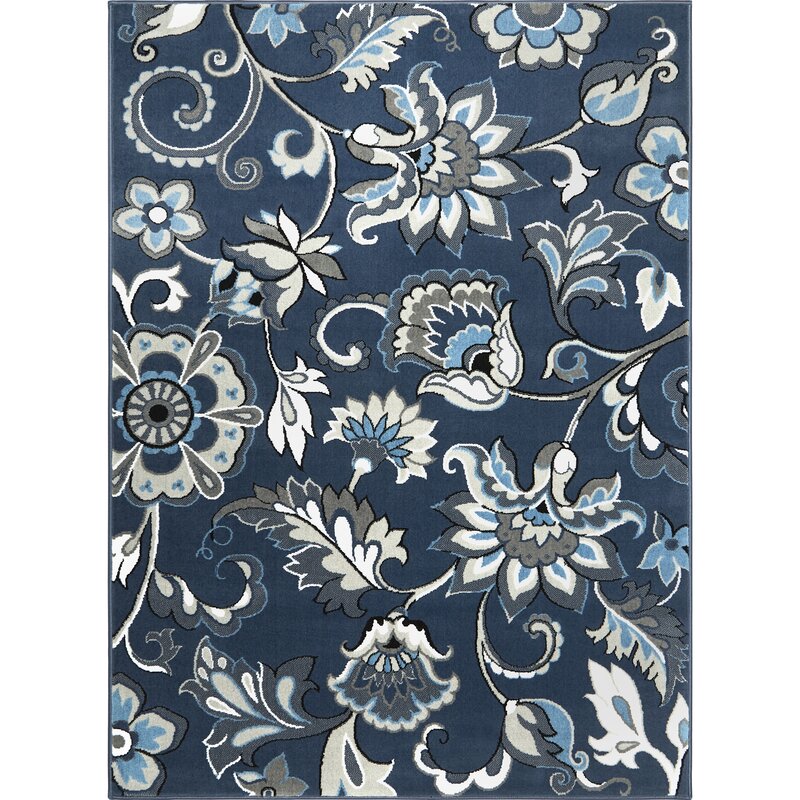Winston Porter Albion Floral Blue/White Area Rug & Reviews Wayfair